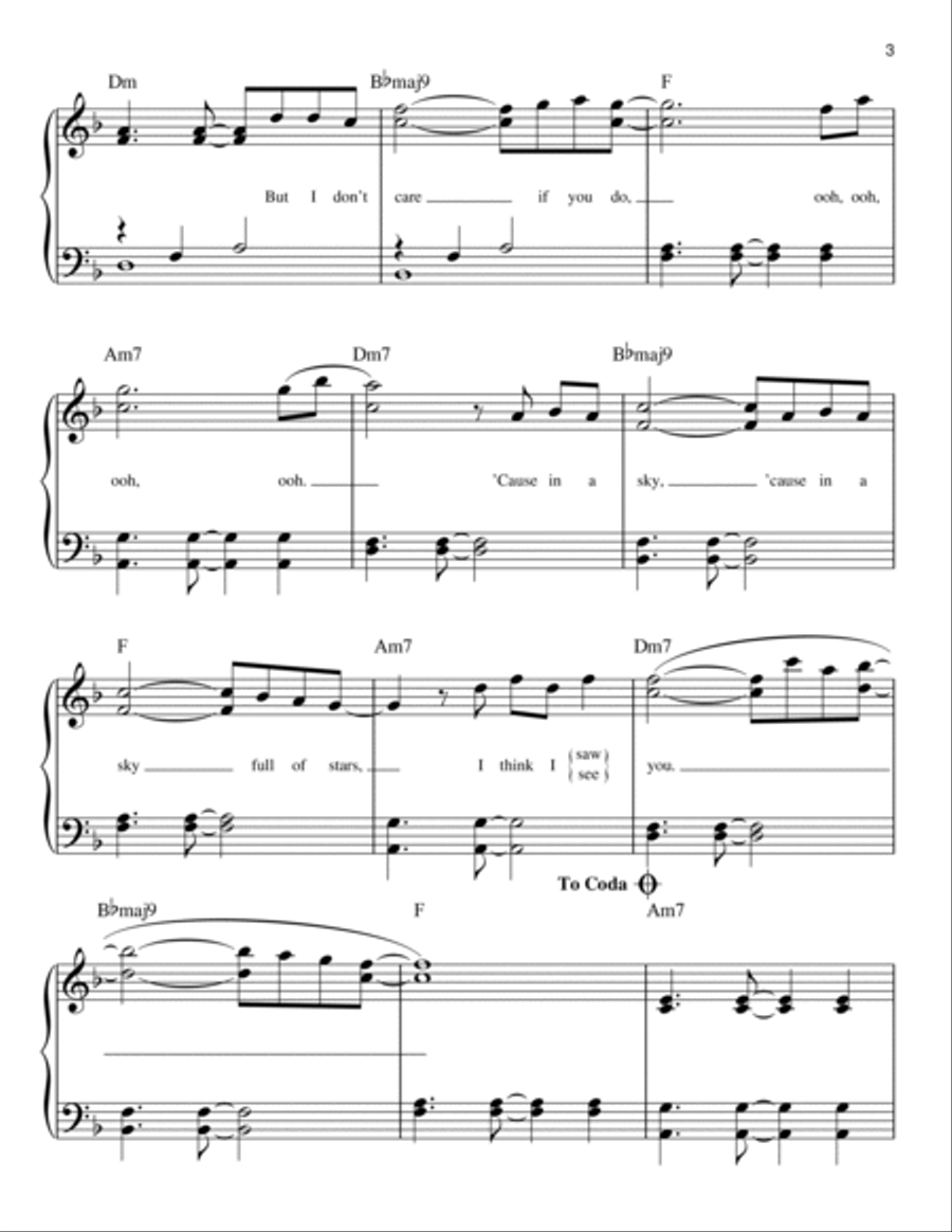A Sky Full Of Stars Easy Piano scores gallery preview page 3