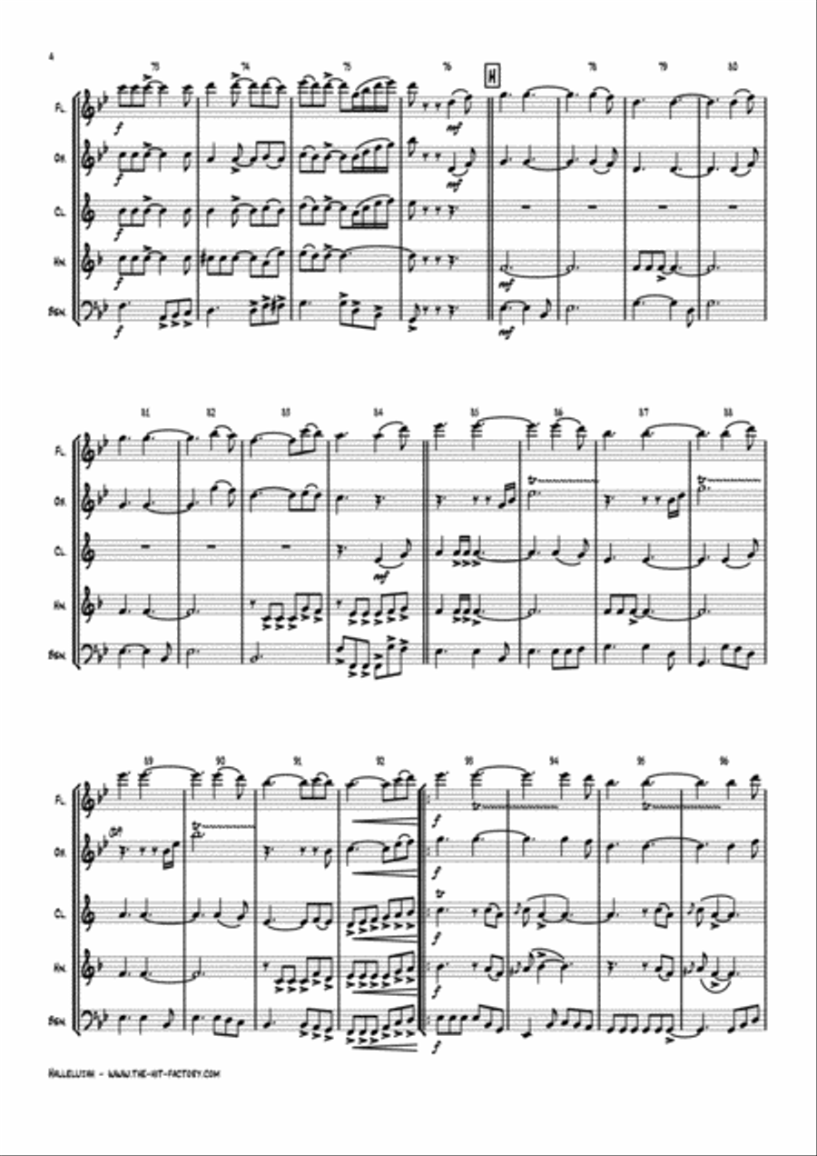 Hallelujah Woodwind Quintet scores gallery preview page 4