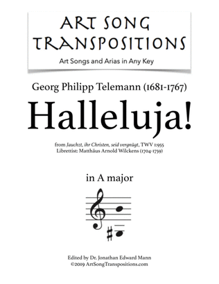 Book cover for TELEMANN: Halleluja! TWV 1:955 (transposed to A major)