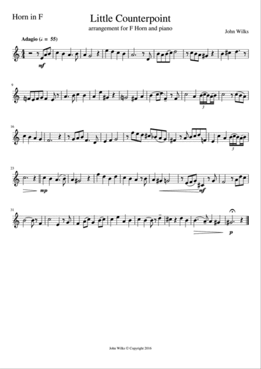 Little Counterpoint arranged for F Horn and Piano Brass Duet scores gallery preview page 3
