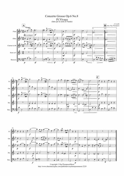 Corelli: Concerto Grosso Op.6 No.8 (Christmas Concerto) Mvt.IV Vivace - wind quintet image number null