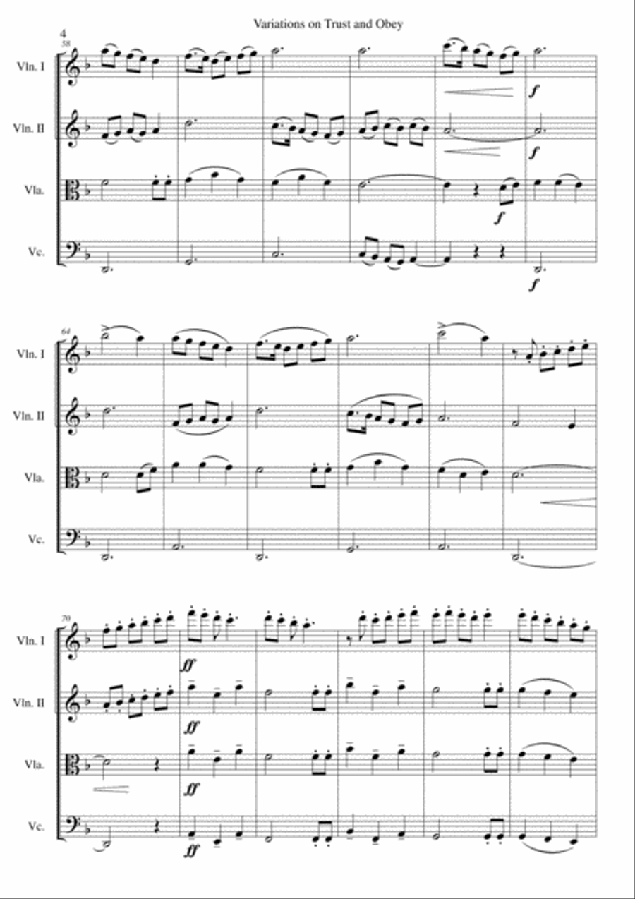 Variations on Trust and Obey for String quartet String Quartet scores gallery preview page 4
