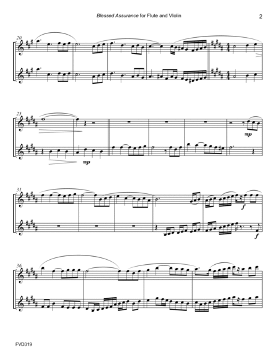 BLESSED ASSURANCE - FLUTE & VIOLIN DUET (unaccompanied) Flute scores gallery preview page 2