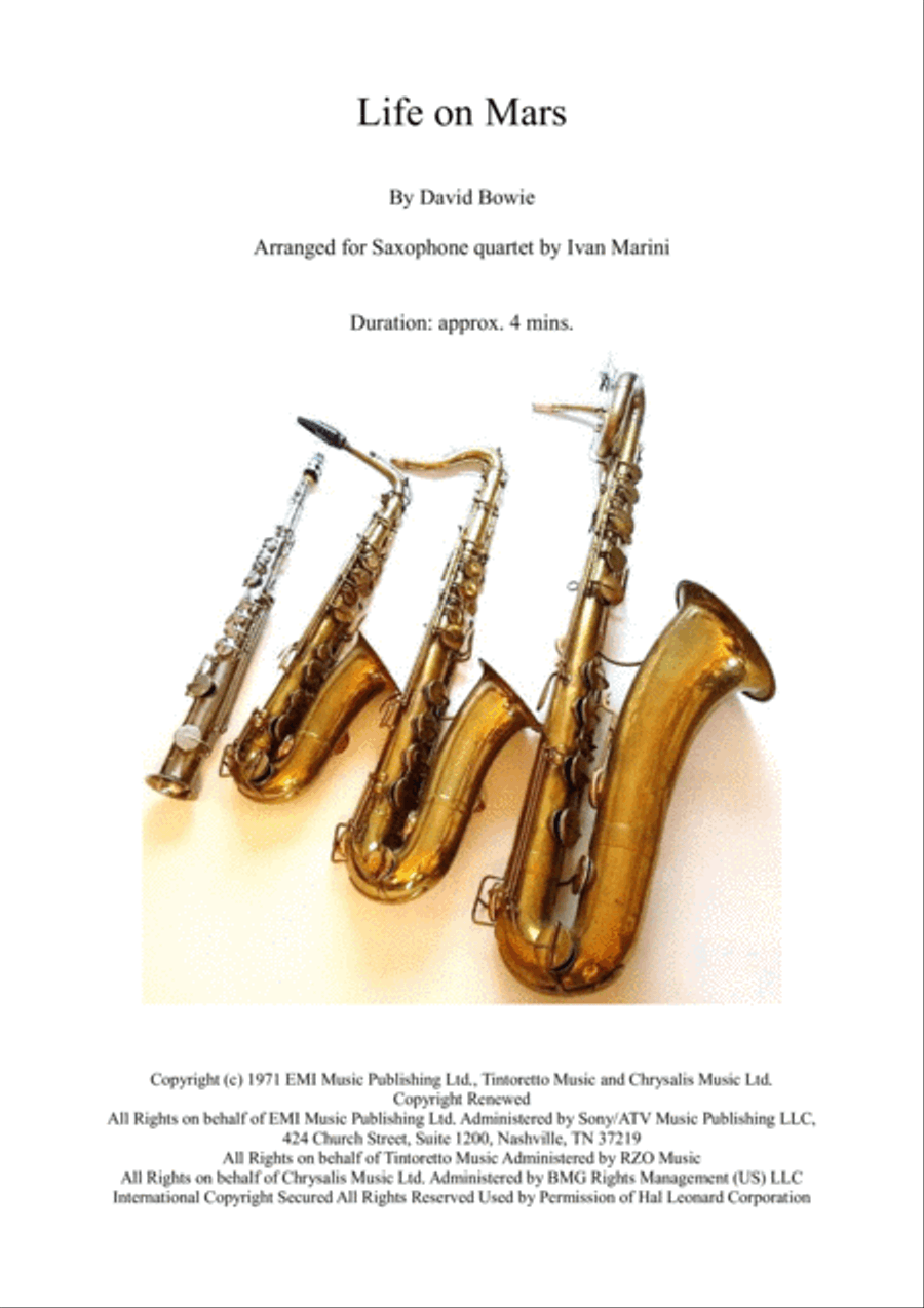 Life On Mars Saxophone Quartet scores gallery preview page 1