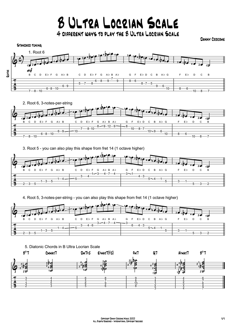 B Ultra Locrian Scale (4 Ways to Play) Electric Guitar scores gallery preview page 1
