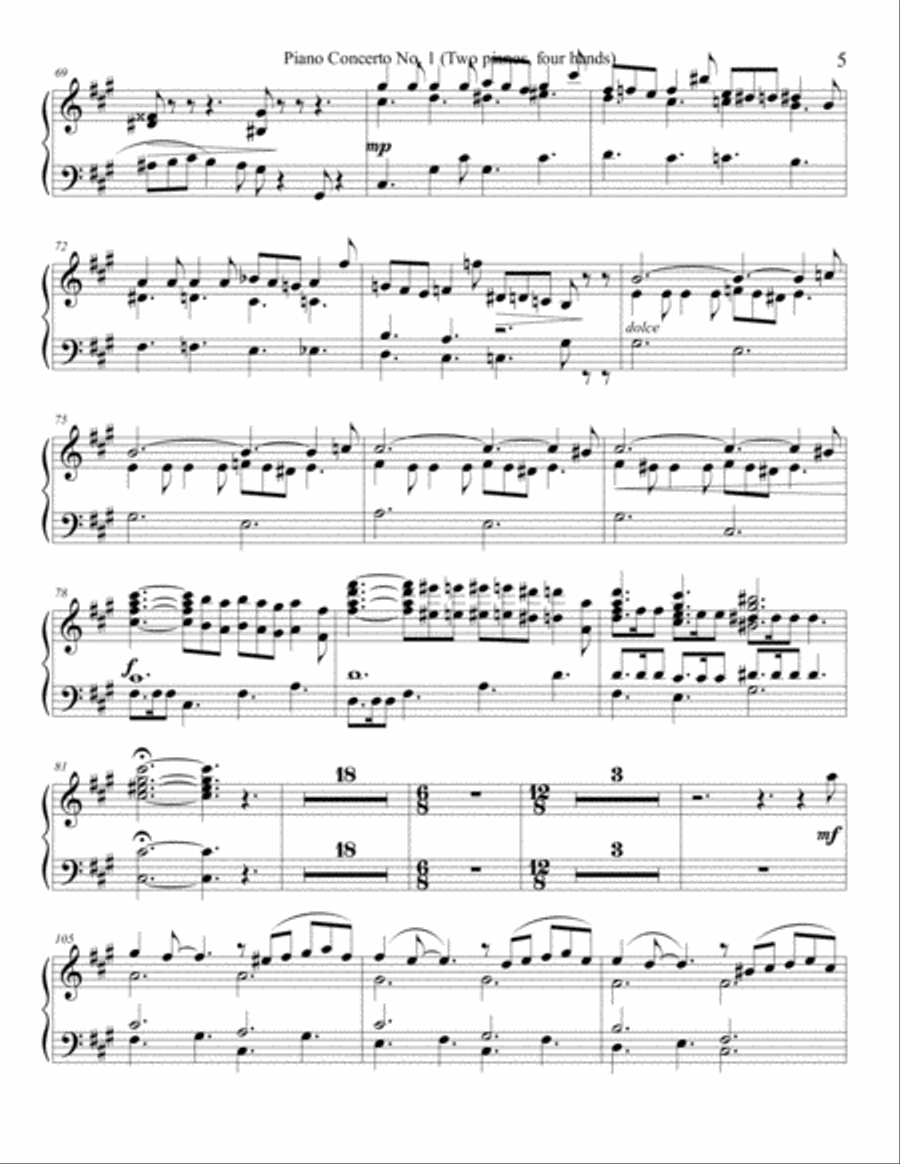 (Four hand arrangement) Piano Concerto No. I; Piano 2, Mov I Piano Solo scores gallery preview page 5