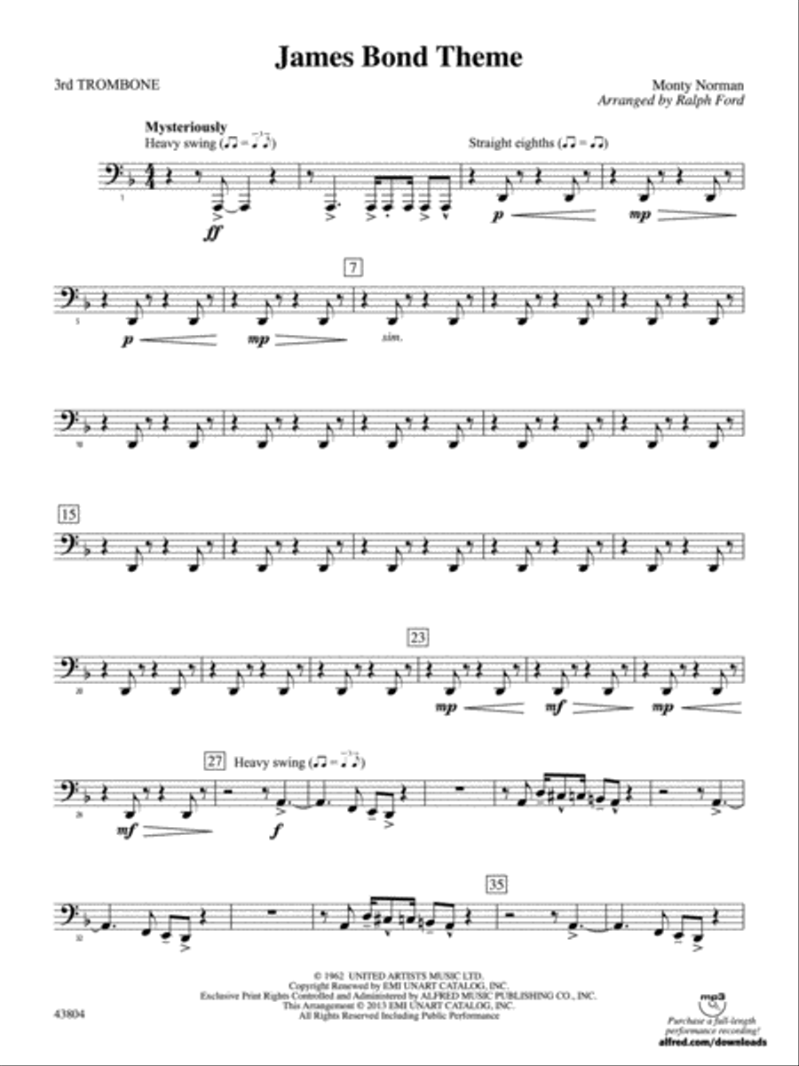 James Bond Theme: 3rd Trombone Full Orchestra scores gallery preview page 1