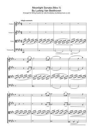 Beethoven: Moonlight Sonata Mov 1 Op. 27 No.2 for String Quartet - Score and Parts