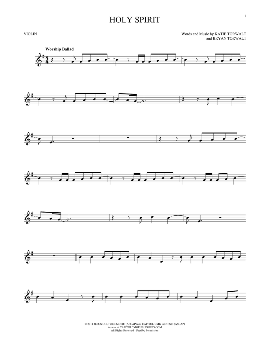 Holy Spirit Violin Solo scores gallery preview page 1
