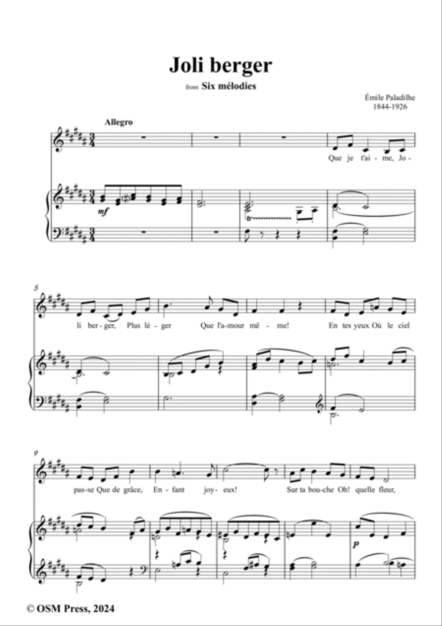 Paladilhe-Joli berger(pour une ou deux voix ad lib.),in B Major Voice scores gallery preview page 2