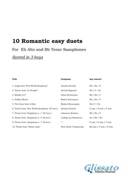 10 Romantic Easy duets for Eb Alto and Bb Tenor Saxes image number null