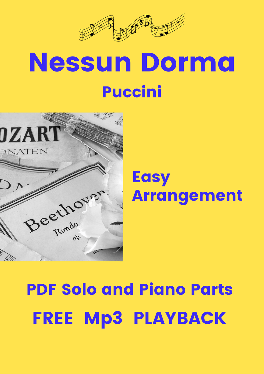 Nessun Dorma (Puccini) + FREE Mp3 Playback + PDF Solo and Piano Parts Piano Accompaniment scores gallery preview page 1
