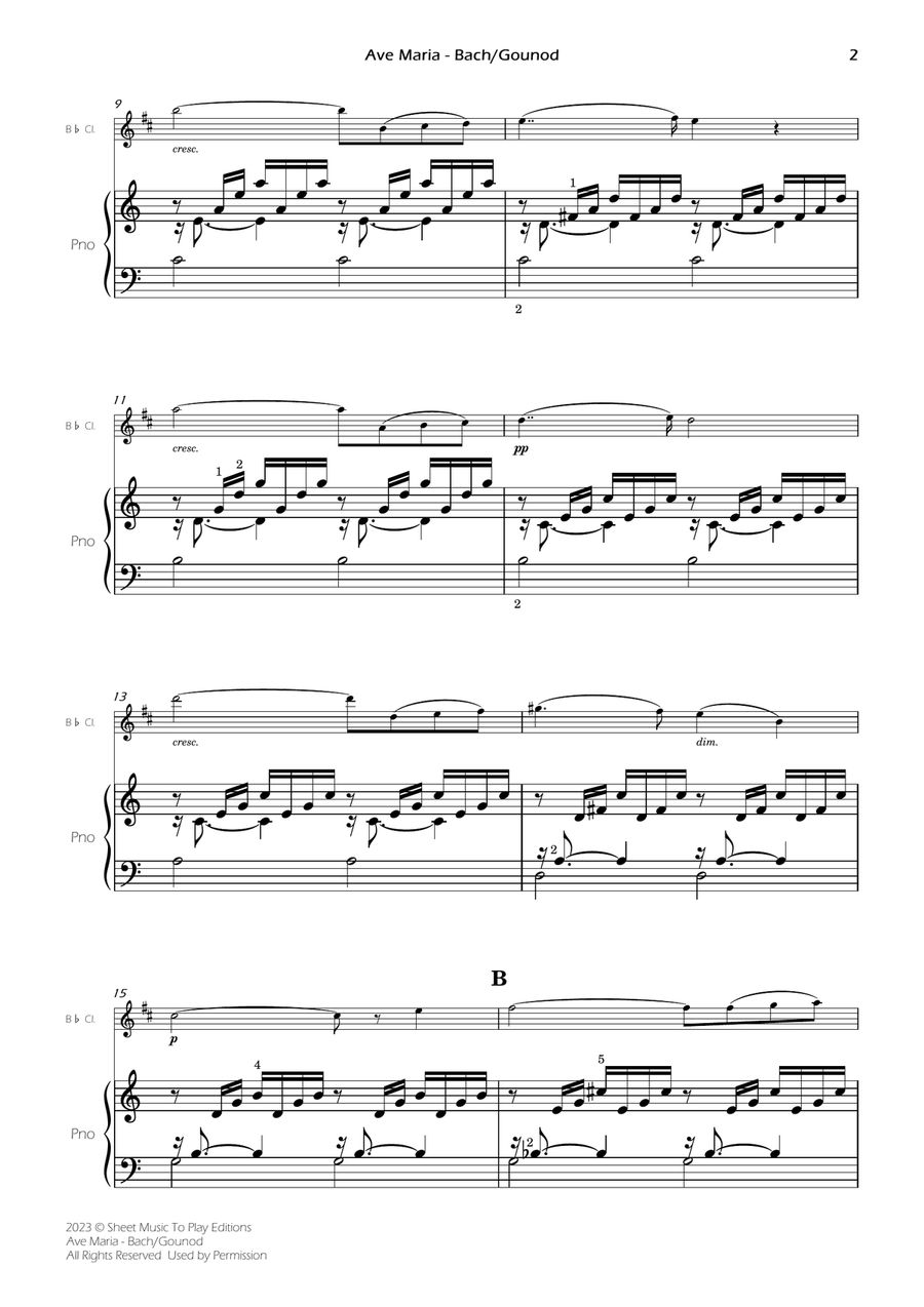 Ave Maria by Bach/Gounod - Bb Clarinet and Piano (Full Score) image number null