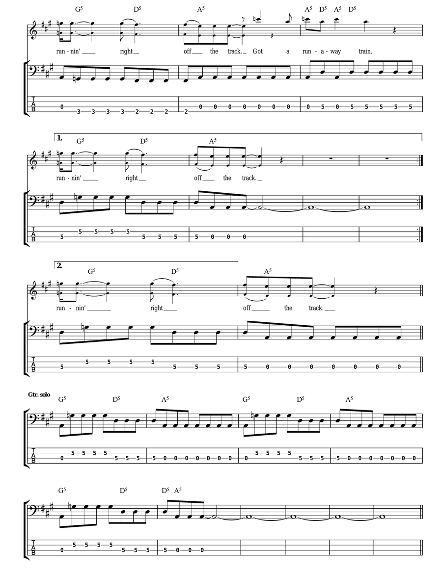 Rock 'N' Roll Train Rock 'N' Roll Train Bass Guitar Tablature scores gallery preview page 3