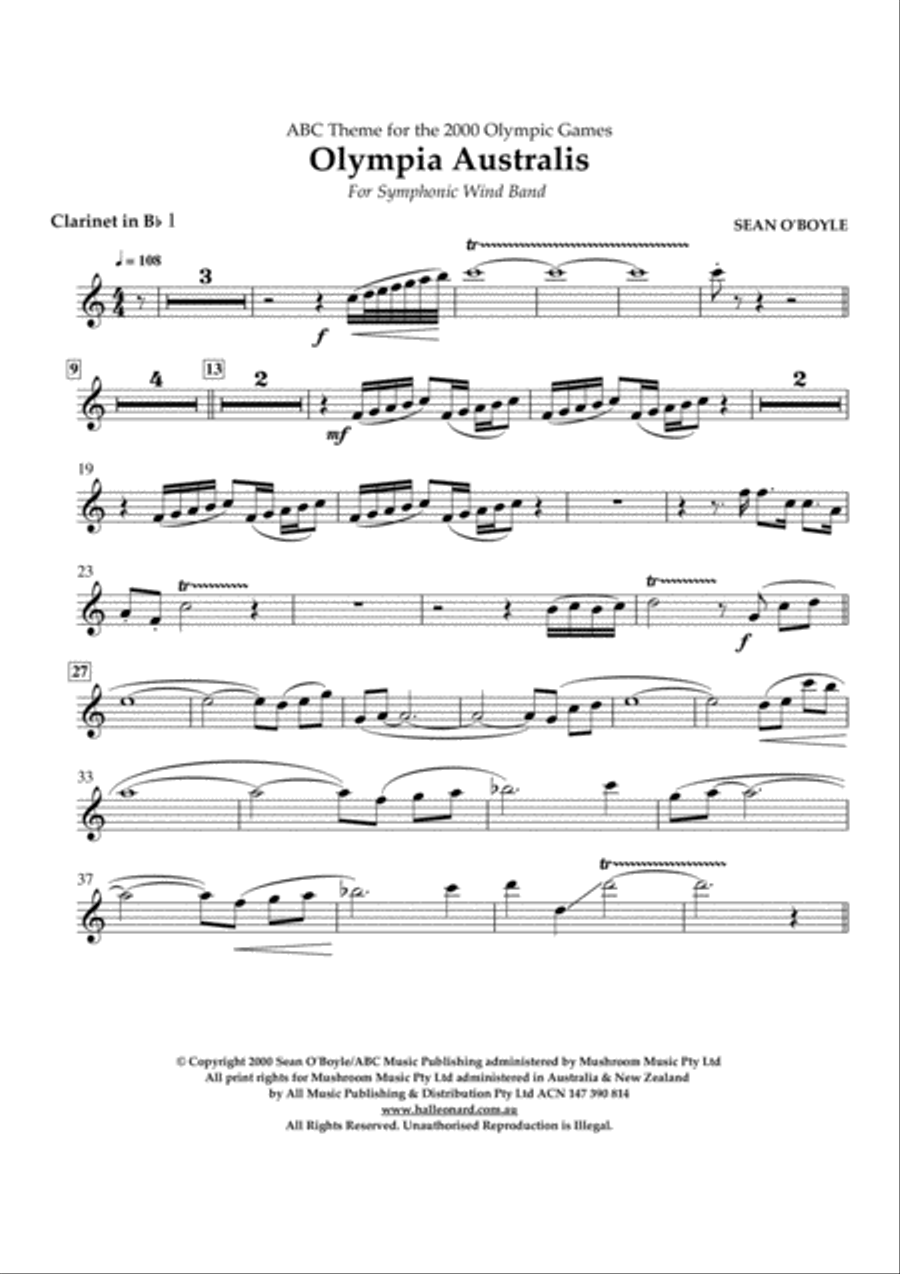 Olympia Australis (Symphonic Wind Band) - Bb Clarinet 1 Concert Band scores gallery preview page 1