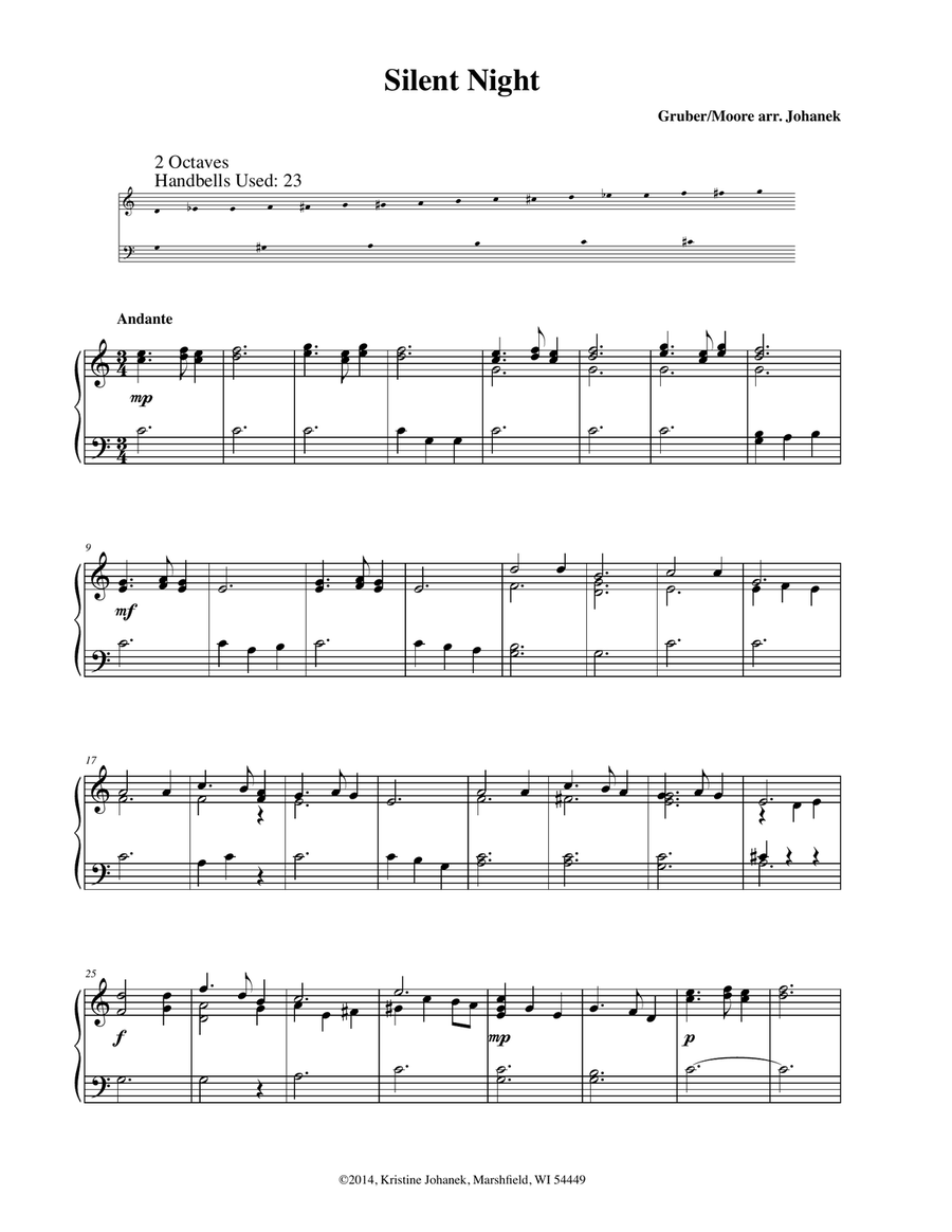 Silent Night (2 octave handbells, tone chimes or hand chimes) 2-Octaves scores gallery preview page 2