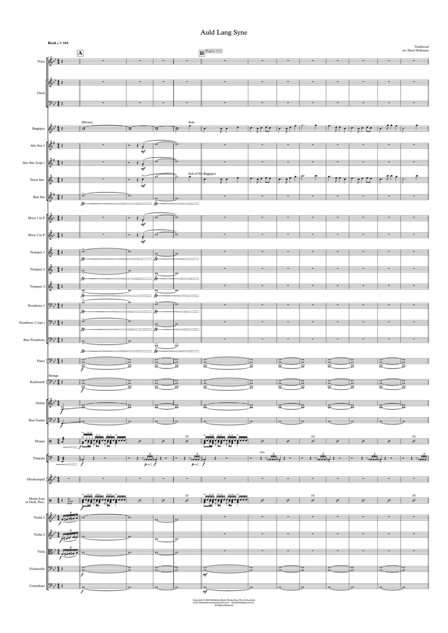 Auld Lang Syne - Solo Voice, Choir, Opt. Bagpipes, Pops Orchestra or Big Band Key of Bb Full Orchestra scores gallery preview page 5