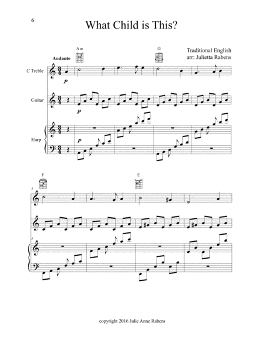 Christmas Lullabies for treble C instrument, guitar, and harp (or piano) Large Ensemble scores gallery preview page 6