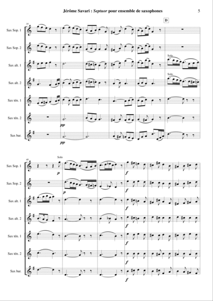Jérôme SAVARI Septet for SSAATTB saxophone septet Choir scores gallery preview page 5