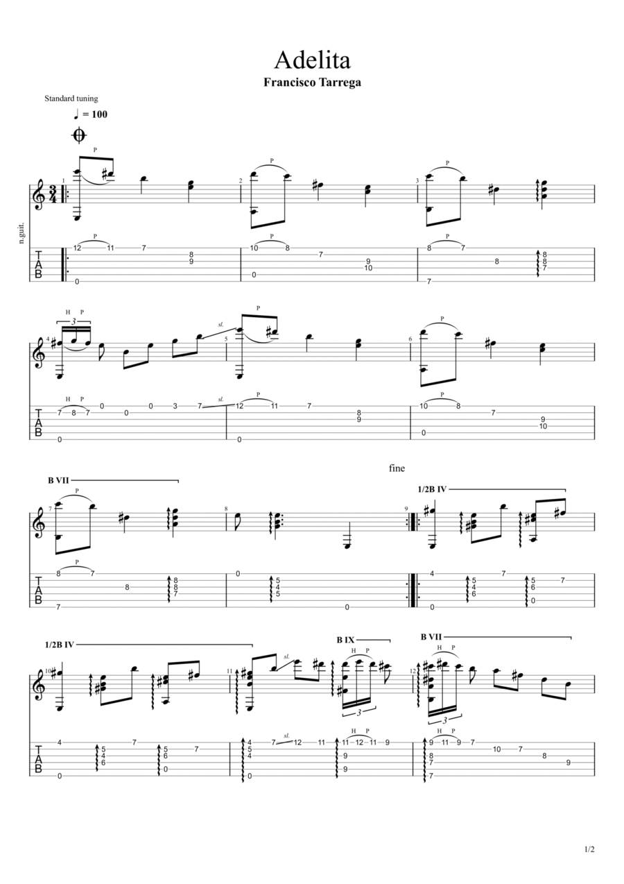 Adelita Adelita Acoustic Guitar scores gallery preview page 1