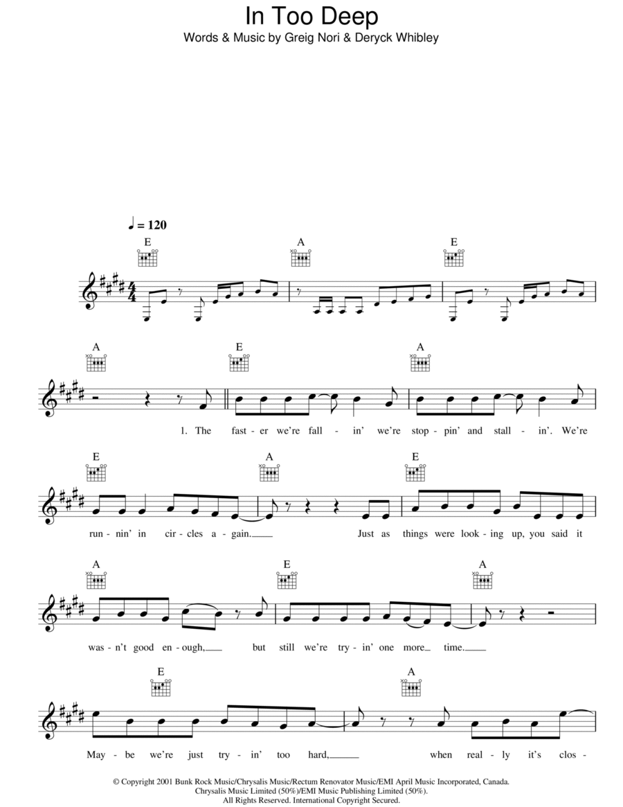 In Too Deep Piano scores gallery preview page 1