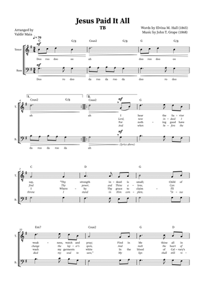Jesus Paid It All - Tenor and Bass Duet or Choir (+ Chords)