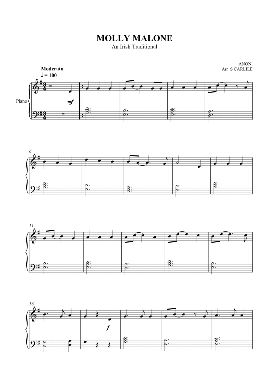 Molly Malone (Cockles and Mussels) Easy Piano scores gallery preview page 1