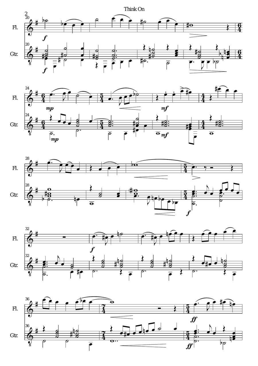 Think on for flute and guitar Flute scores gallery preview page 2