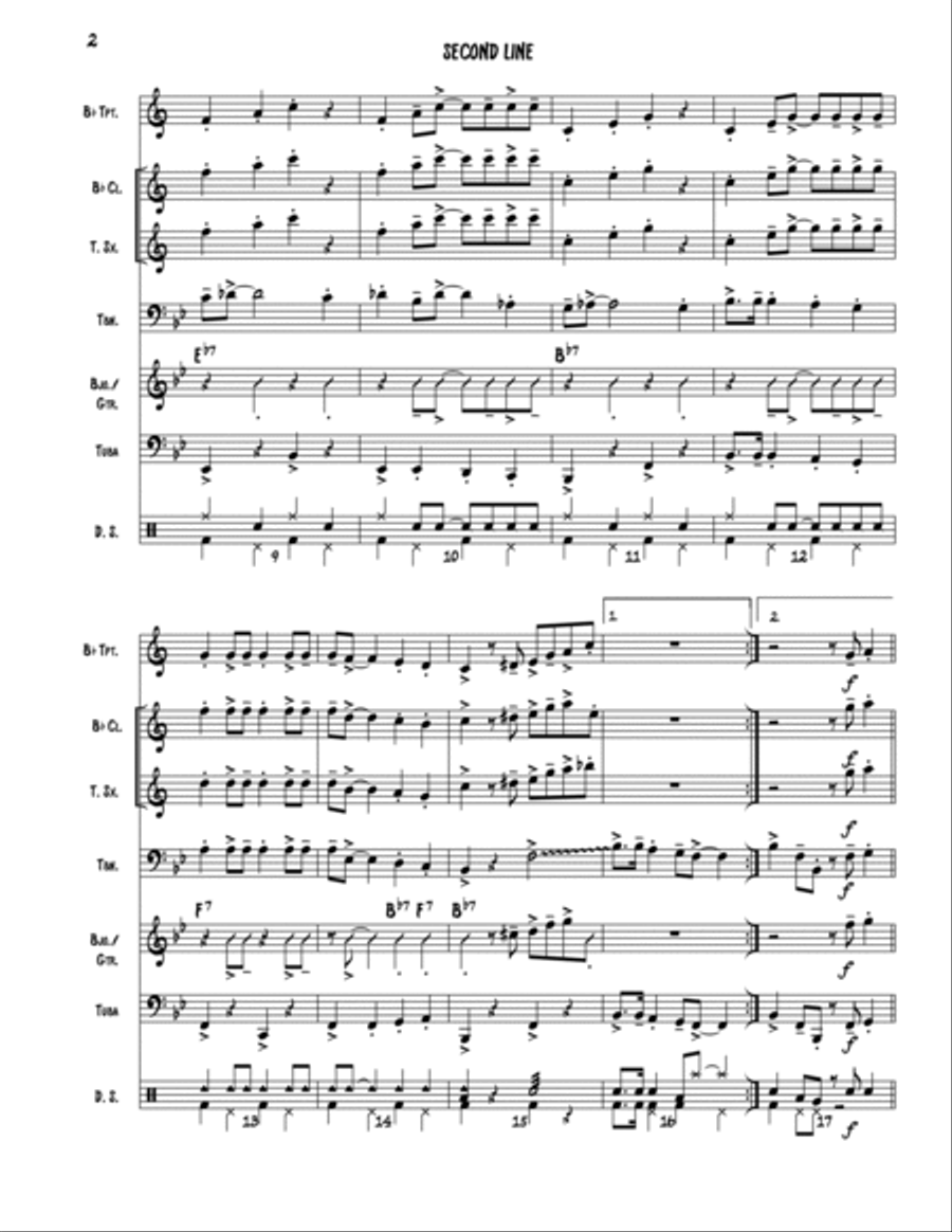 Second Line - Trad. Jazz Combo - New Orleans Brass Band Style Jazz Ensemble scores gallery preview page 2
