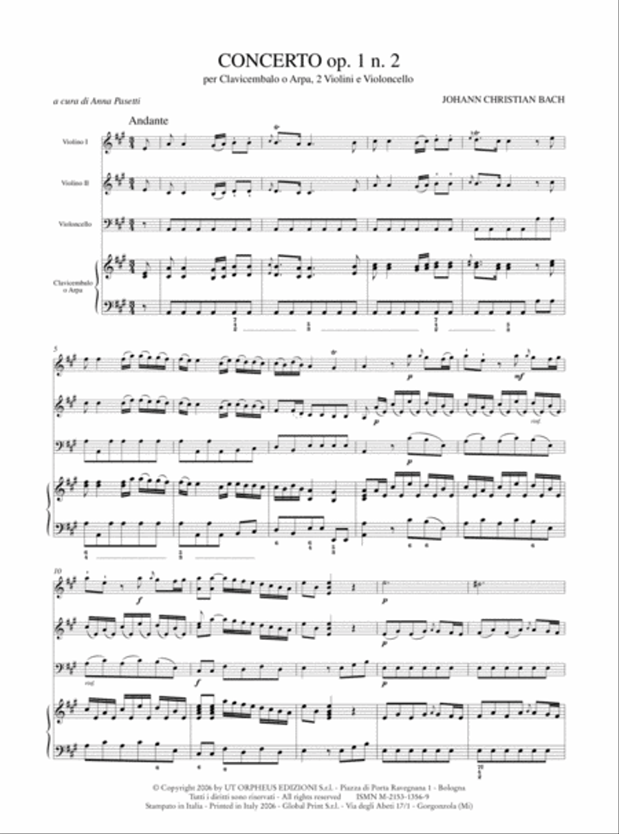 Concerto Op. 1 No. 2 for Harpsichord or Harp, 2 Violins and Violoncello Orchestra scores gallery preview page 2
