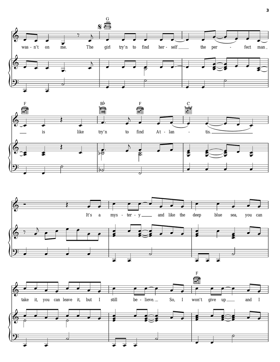 Trying To Find Atlantis Piano, Vocal, Guitar scores gallery preview page 3