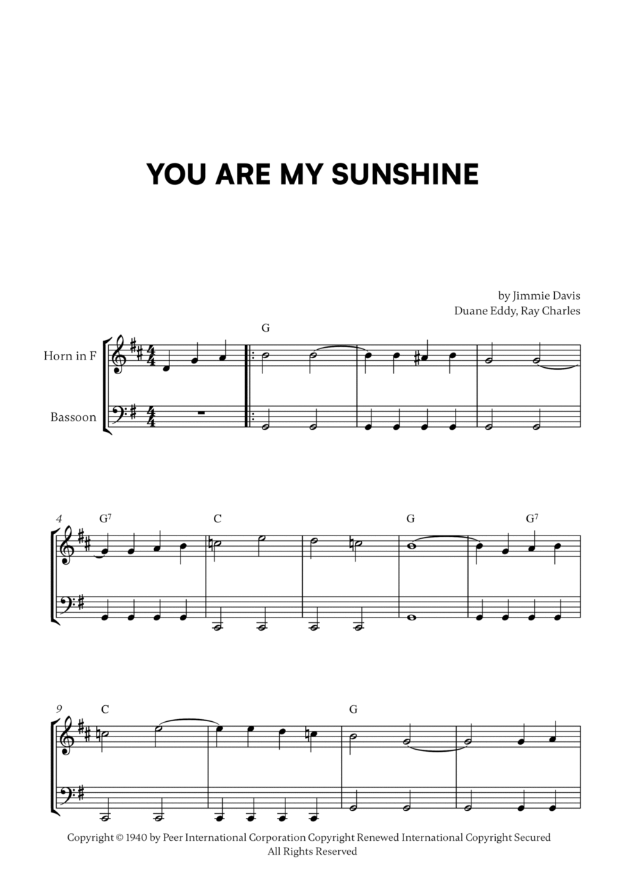 You Are My Sunshine You Are My Sunshine Woodwind Duet scores gallery preview page 1