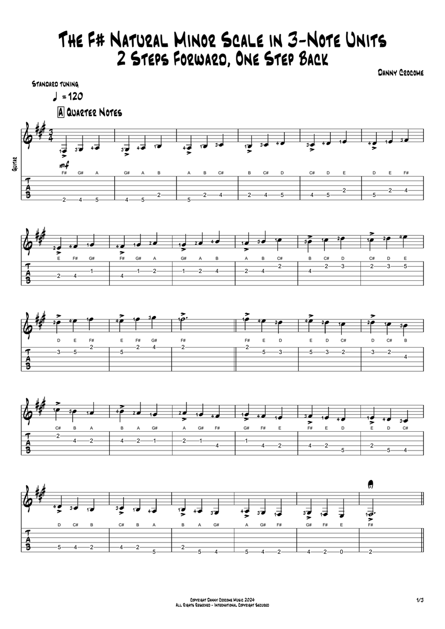 The F# Natural Minor Scale in 3-Note Units (2 Steps Forward, One Step Back)