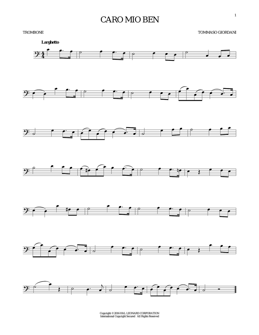 Caro Mio Ben Caro Mio Ben Trombone Solo scores gallery preview page 1