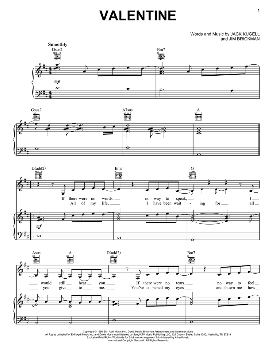 Valentine Valentine Piano, Vocal, Guitar scores gallery preview page 1