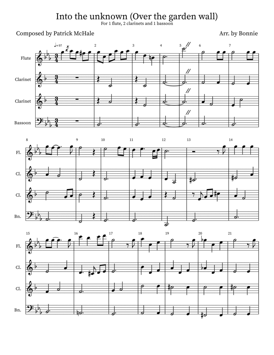 Over The Garden Wall Woodwind Quartet scores gallery preview page 1