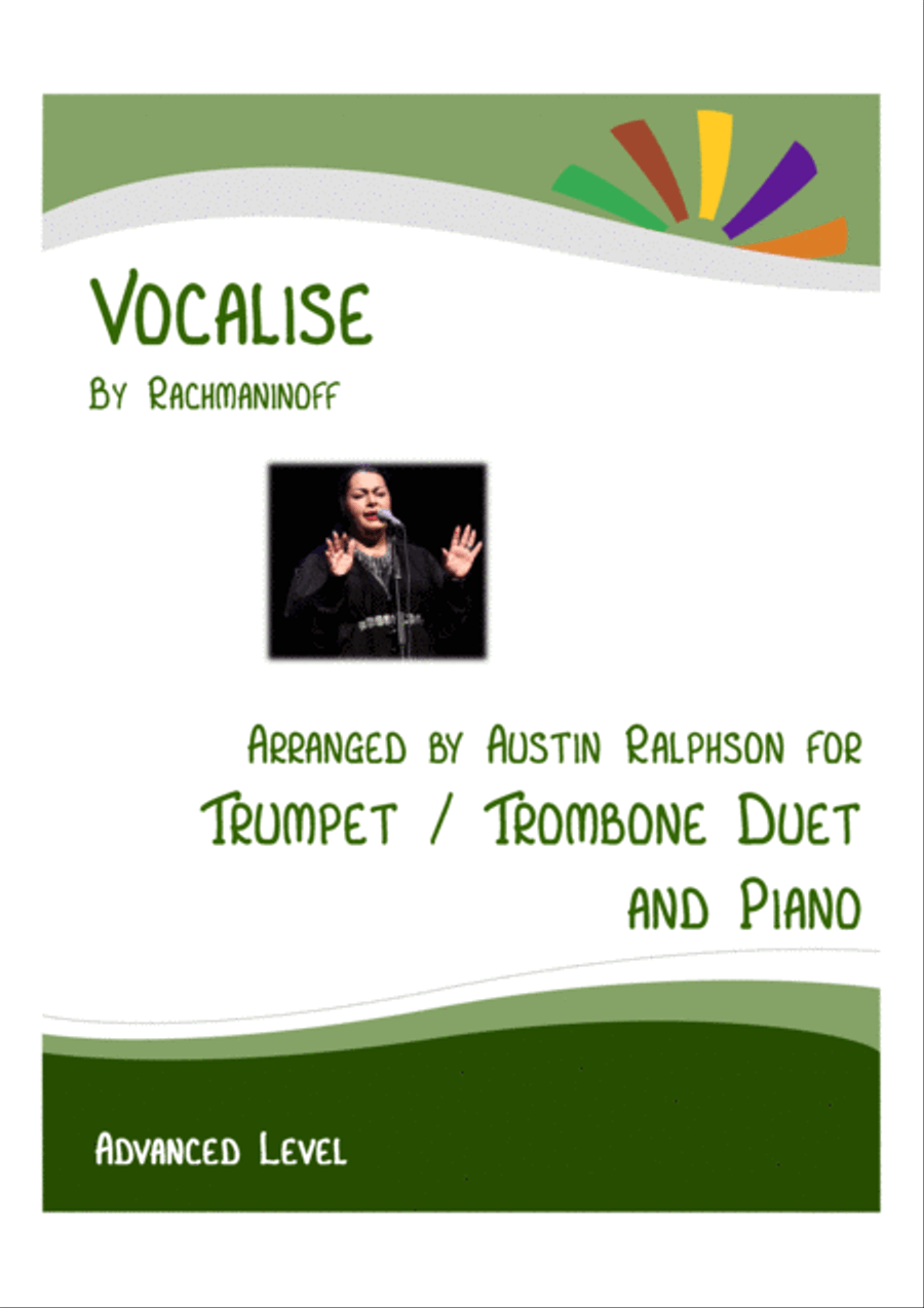 Vocalise (Rachmaninoff) - trumpet and trombone duet and piano with FREE BACKING TRACK Trombone scores gallery preview page 1