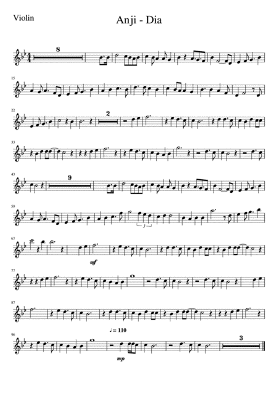 Anji - Dia (Simple Violin Sheet Music) Violin Solo scores gallery preview page 1