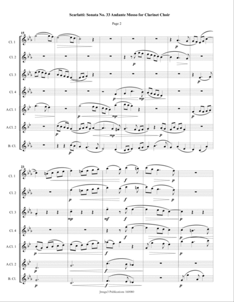 Scarlatti: Sonata No. 33 Andante Mosso for Clarinet Choir Clarinet Choir scores gallery preview page 2