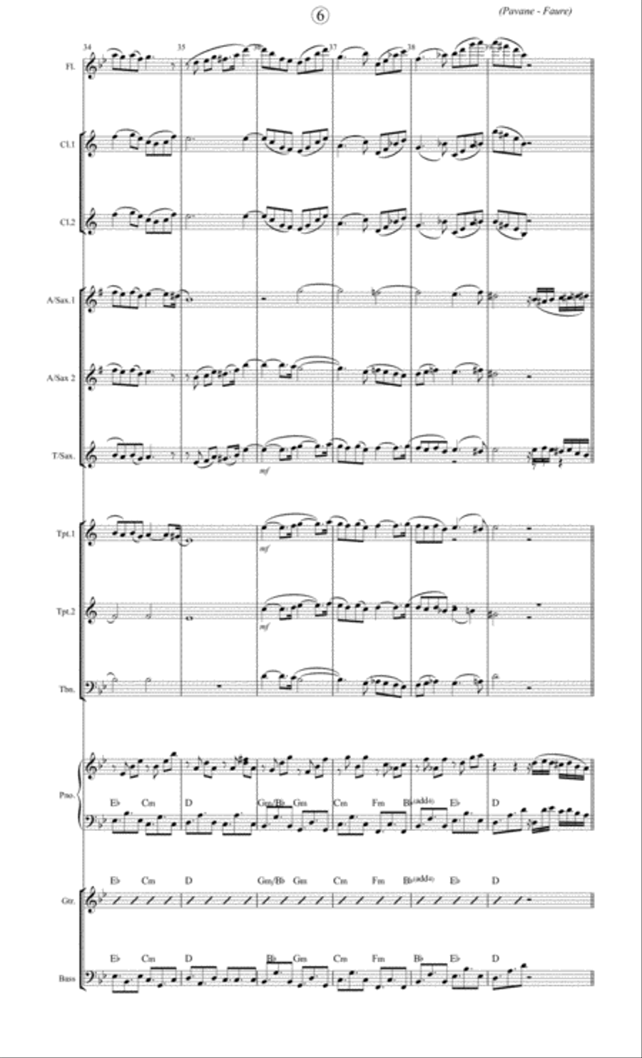Pavane (Faure) for a medium (Latin) jazz band Jazz Ensemble scores gallery preview page 6
