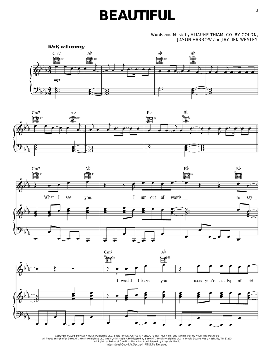 Beautiful Piano, Vocal, Guitar scores gallery preview page 1