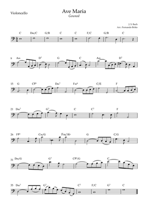 Ave Maria (Gounod) for Cello Solo with Chords (C Major)