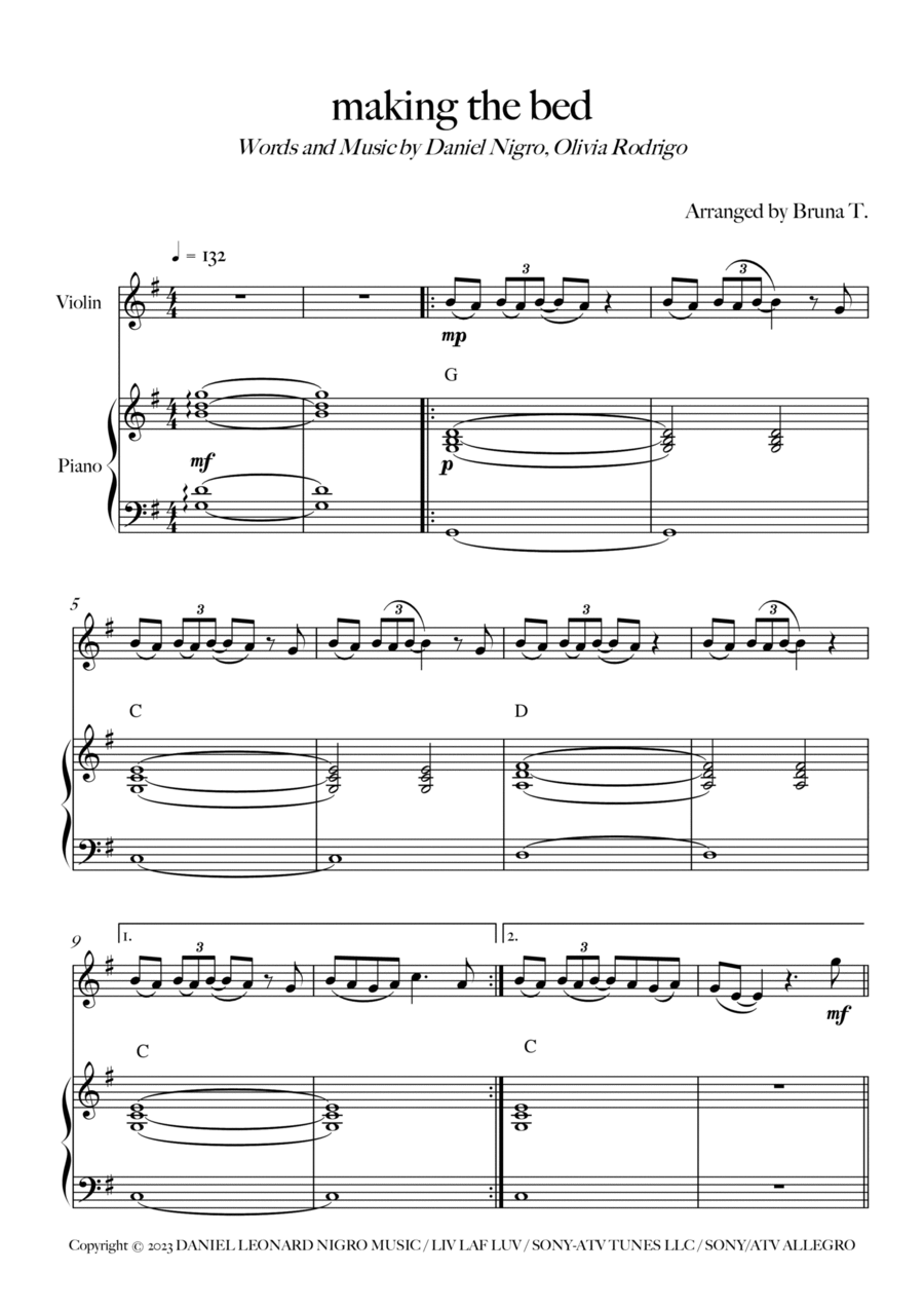 Making The Bed Violin Solo scores gallery preview page 1
