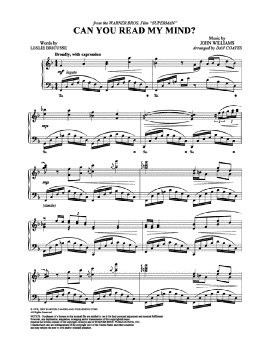 Can You Read My Mind? Piano Solo scores gallery preview page 1