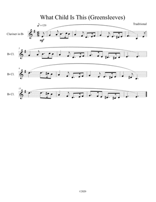 Book cover for What Child Is This (Greensleeves) for solo clarinet
