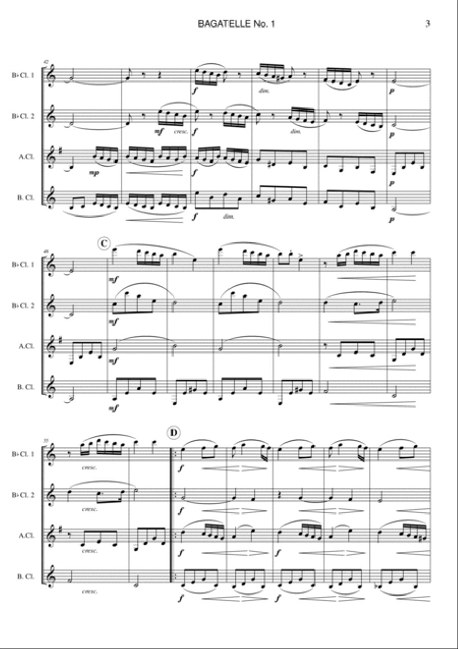 Bagatelle from 5 Bagatelles for Harmonium and Sting Trio, Op. 47 Clarinet Quartet scores gallery preview page 3