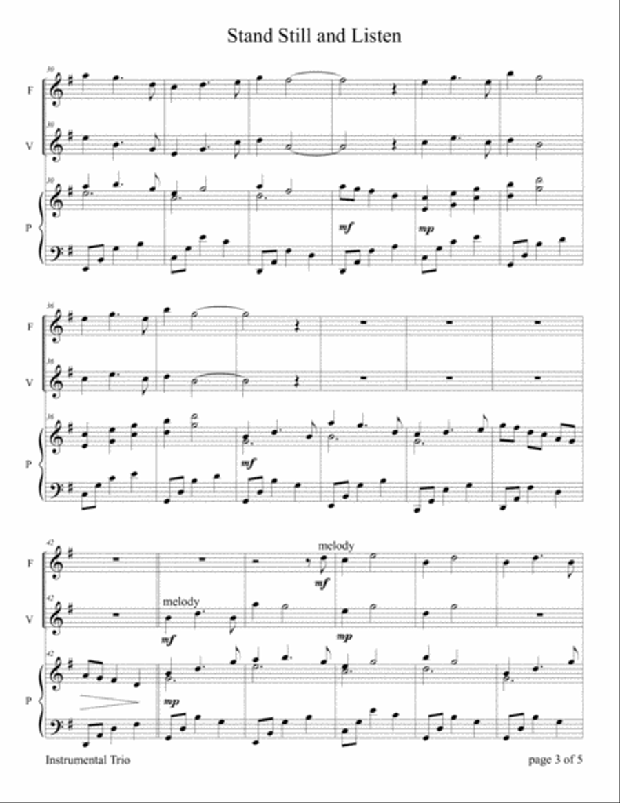 Stand Still and Listen (Flute and/or Violin Duet with Piano accompaniment) Flute scores gallery preview page 5