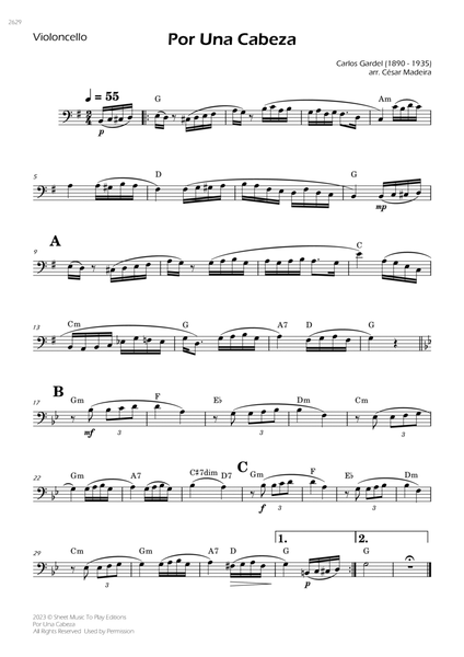 Por Una Cabeza - Cello Solo - W/Chords image number null