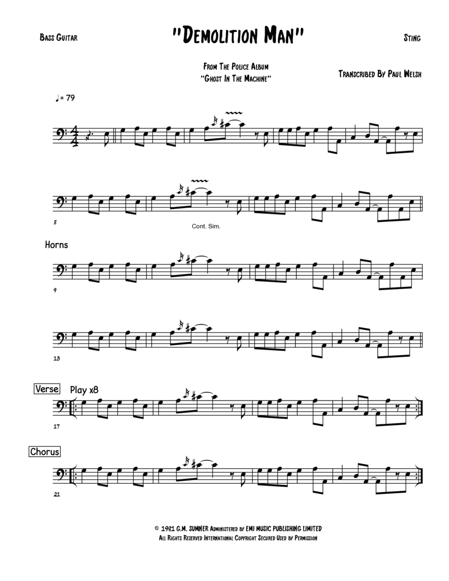Demolition Man Bass Guitar scores gallery preview page 1