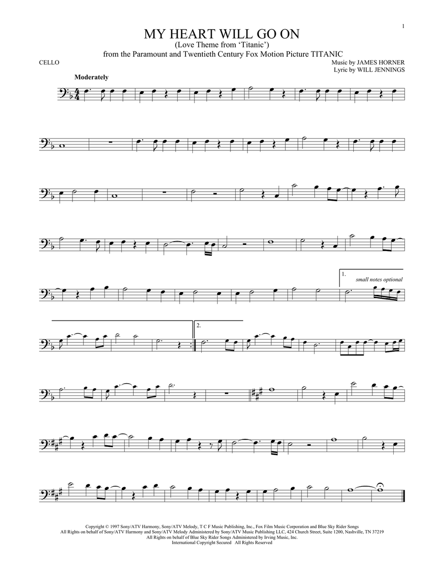 My Heart Will Go On (Love Theme From Titanic) Cello Solo scores gallery preview page 1
